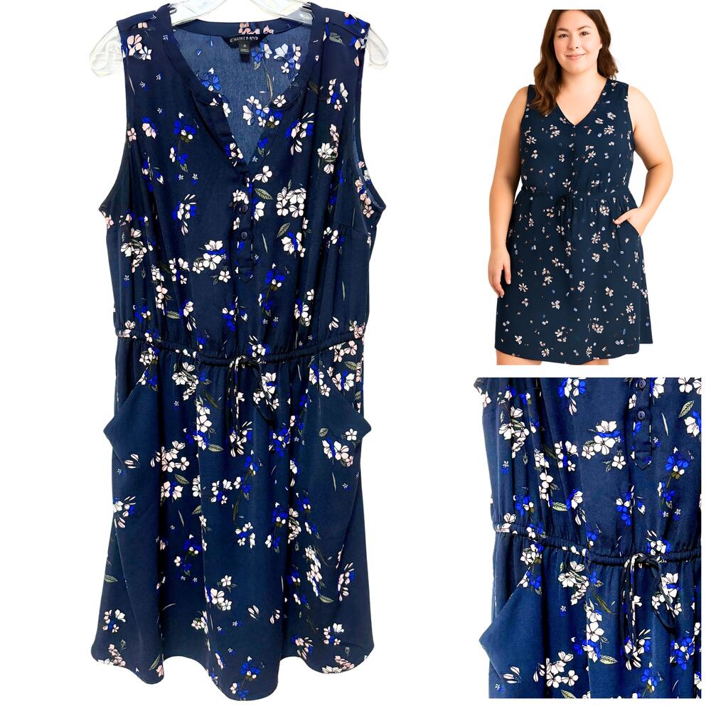 41‎ Hawthorn (Stitch Fix) Floral Drawstring Dress with Pockets – Navy – Size 1X